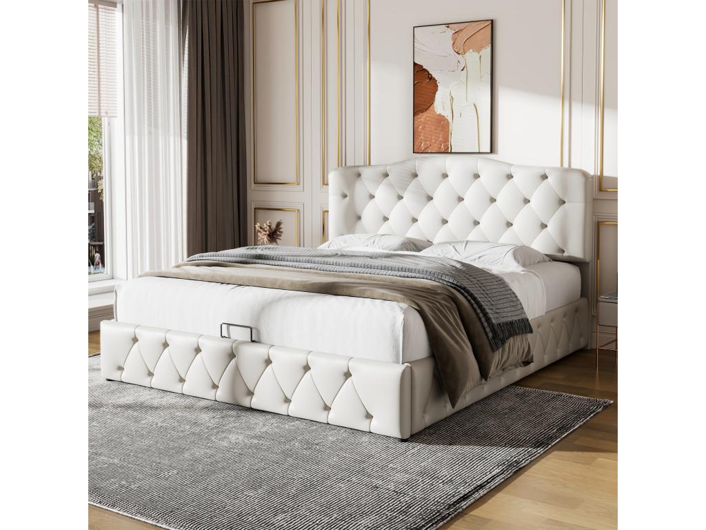 Bed - White Wood, W 79.9 x D 56.7 x H 40.9 in