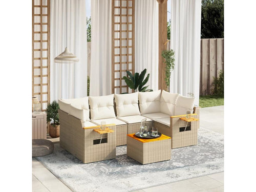 7-Piece Outdoor Patio Set with Cushions - Beige Steel, W 21.7 x D 21.7 x H 14.6 in
