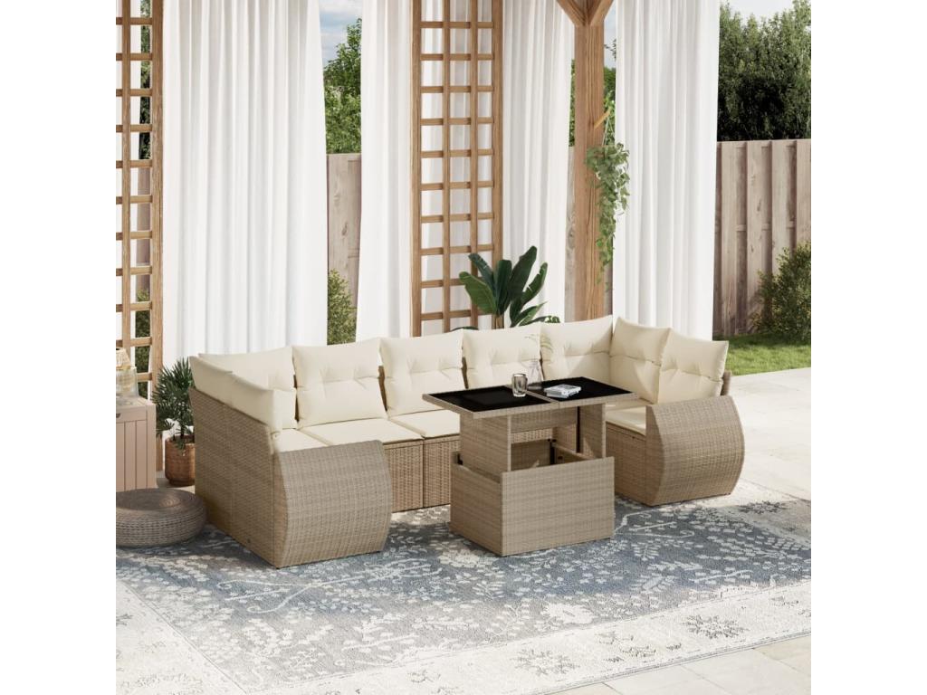 8-Piece Outdoor Patio Set with Cushions - Brown Polyester Fabric, W 25.8 x D 24.4 x H 27.2 in
