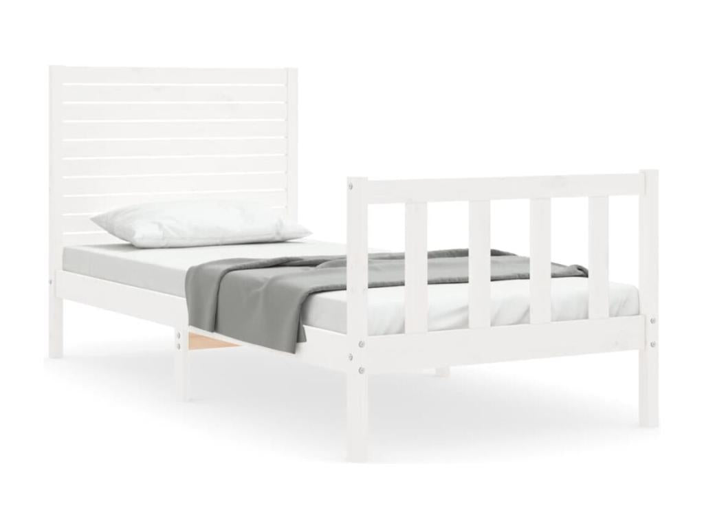 Bed Frame with Mattress - White Wood, W 80.9 x D 41.5 x H 39.4 in