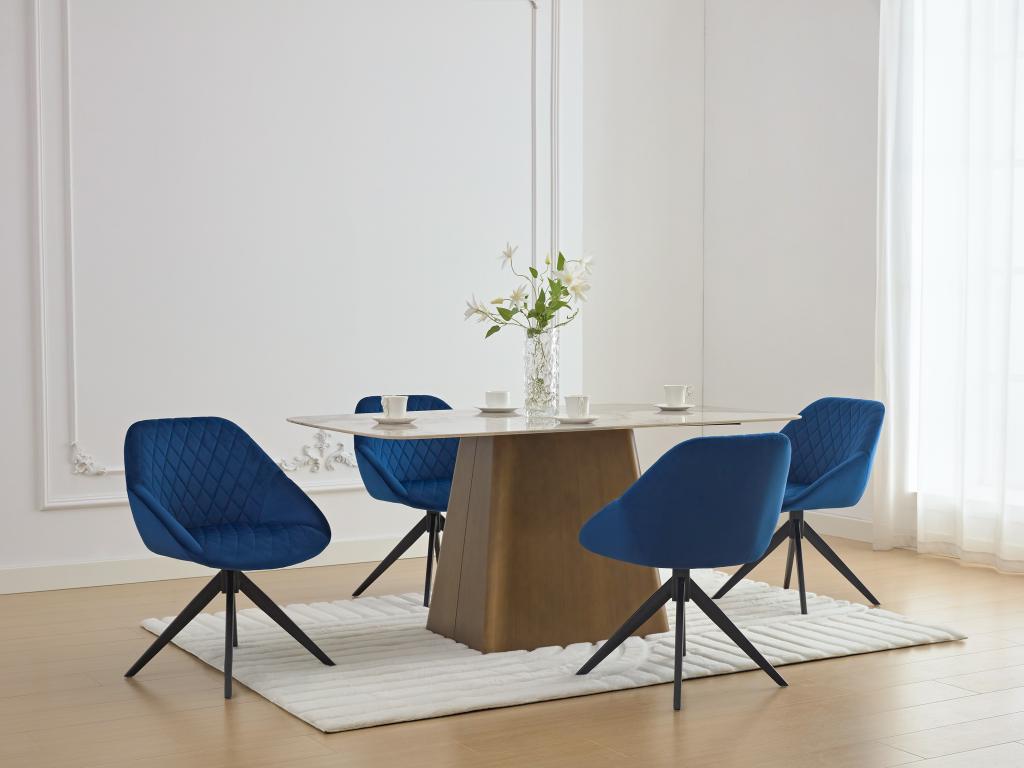 Chair - Blue Polyester Fabric, Velvet, W 21.3 x D 22 x H 29.9 in