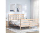 Bed Frame with Headboard - Natural Wood, W 77 x D 55.3 x H 39.4 in