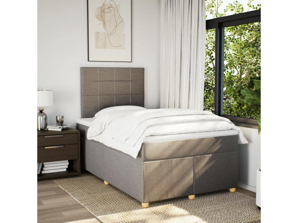 Bed Frame with Mattress - Taupe Wood, W 74.8 x D 47.2 x H 59.3 in