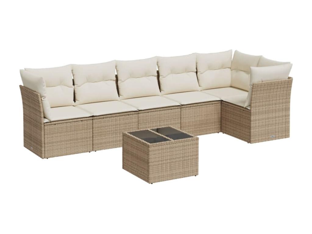7-Piece Outdoor Patio Set with Cushions - Beige Resin, W 24.4 x D 24.4 x H 27.2 in
