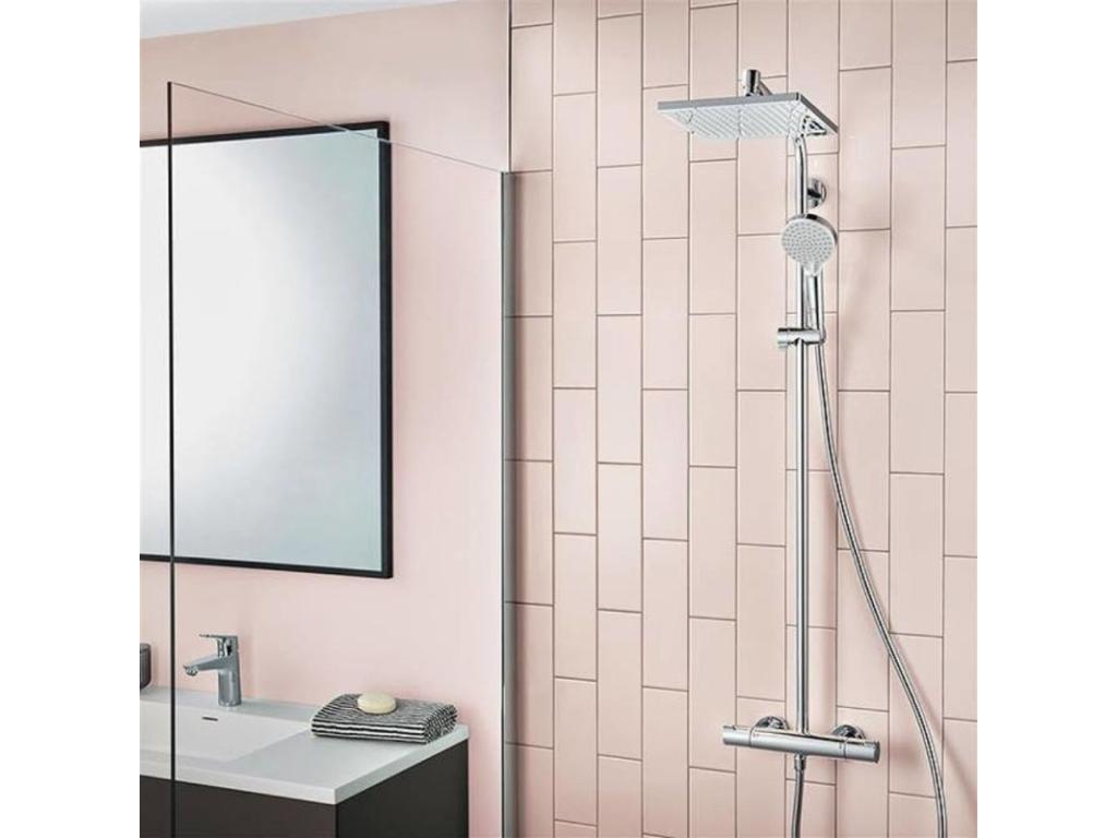 Thermostatic Shower Column - Light Gray Metal, W 12 x D 18.5 x H 47.3 in