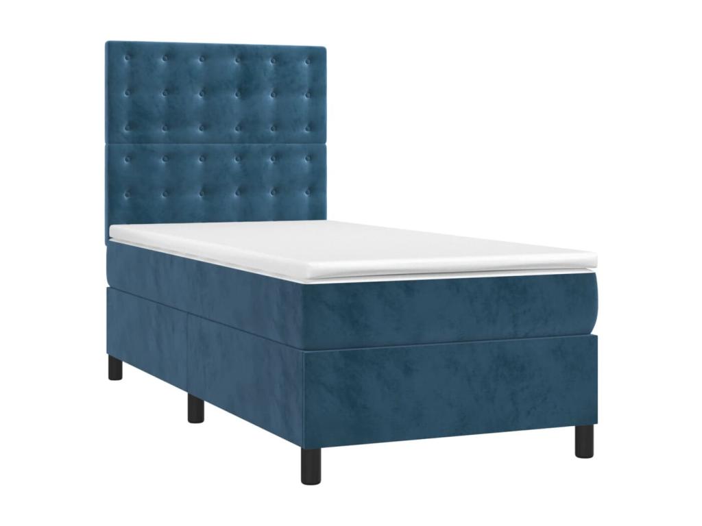 Bed Frame with Mattress with LED - Dark Blue Wood, W 79.9 x D 31.5 x H 50.4 in