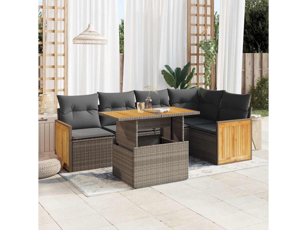 6-Piece Outdoor Patio Set with Cushions - Gray Resin, W 24.4 x D 27.2 x H 24.4 in