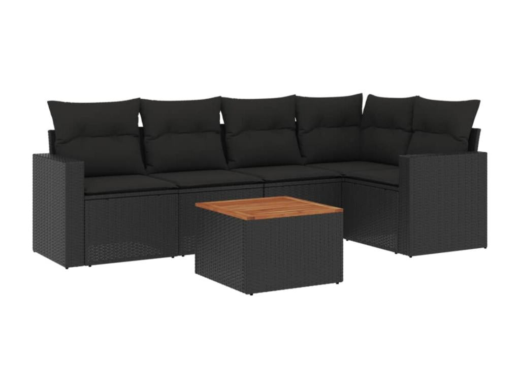 6-Piece Outdoor Patio Set with Cushions - Black Resin, W 21.7 x D 21.7 x H 14.6 in