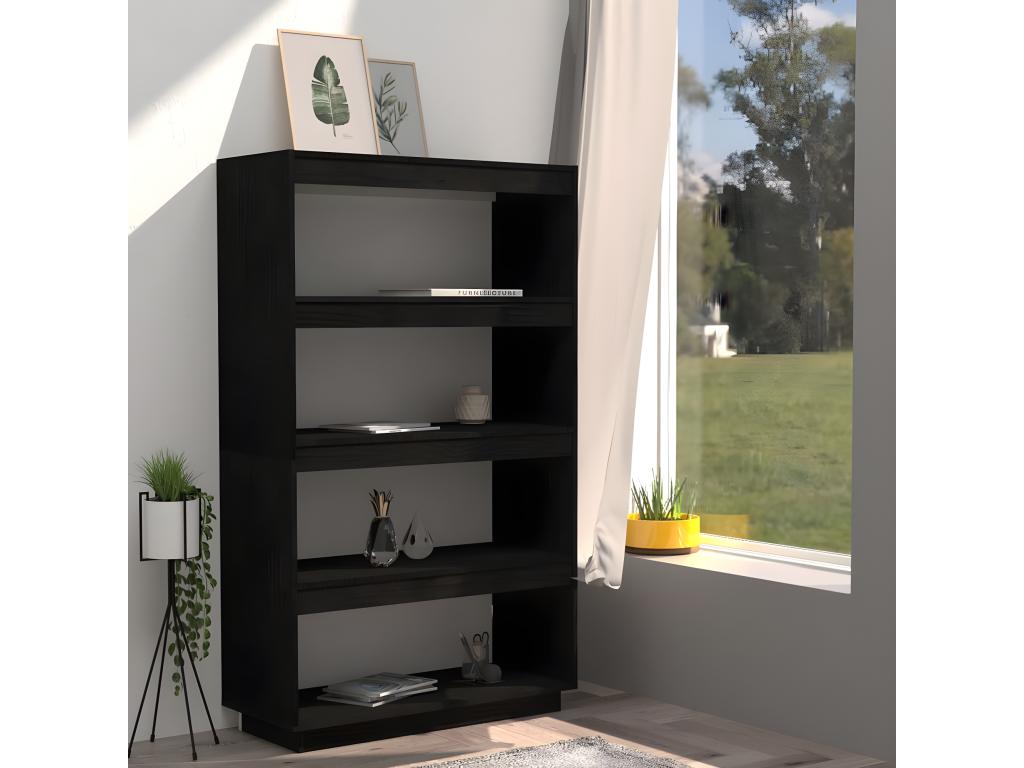Bookcase - Black Wood, W 31.5 x D 13.8 x H 53.1 in