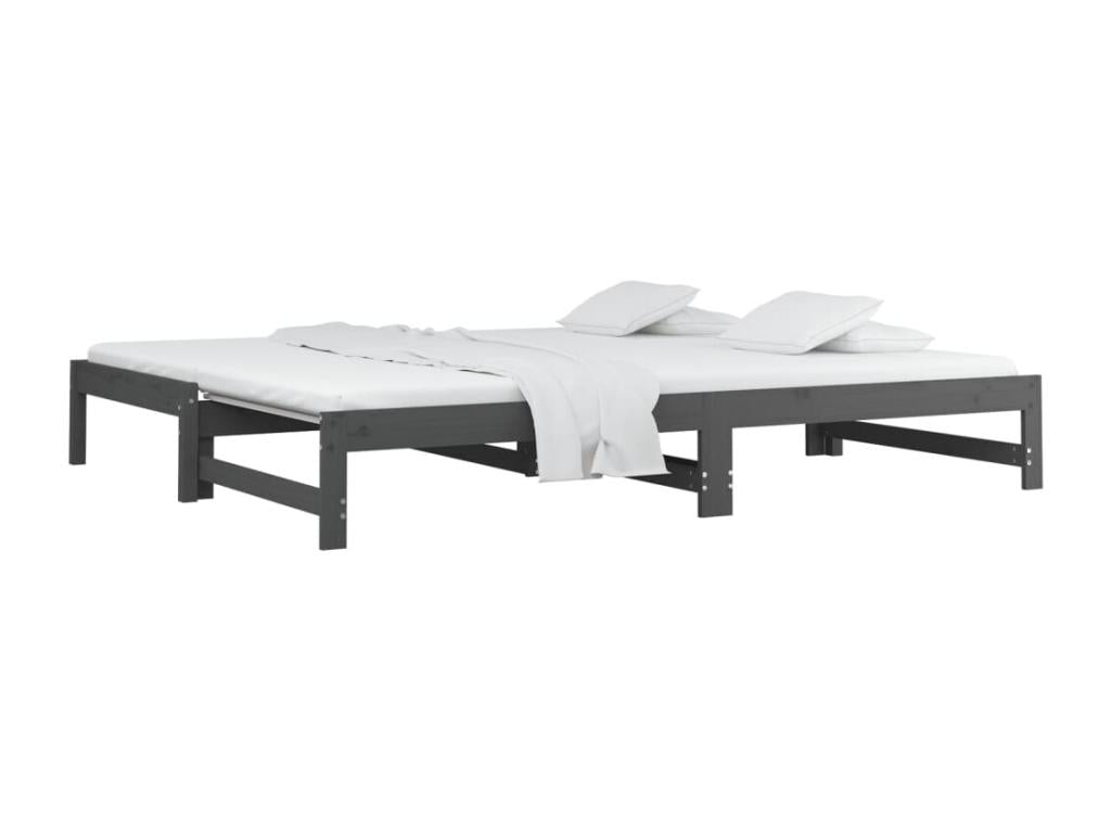 Bed - Gray Wood, W 80.9 x D 71.7 x H 11.8 in