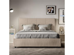 Bed - Taupe Faux Leather, Synthetic Leather, Engineered Wood, W 68.9 x D 82.7 x H 48 in