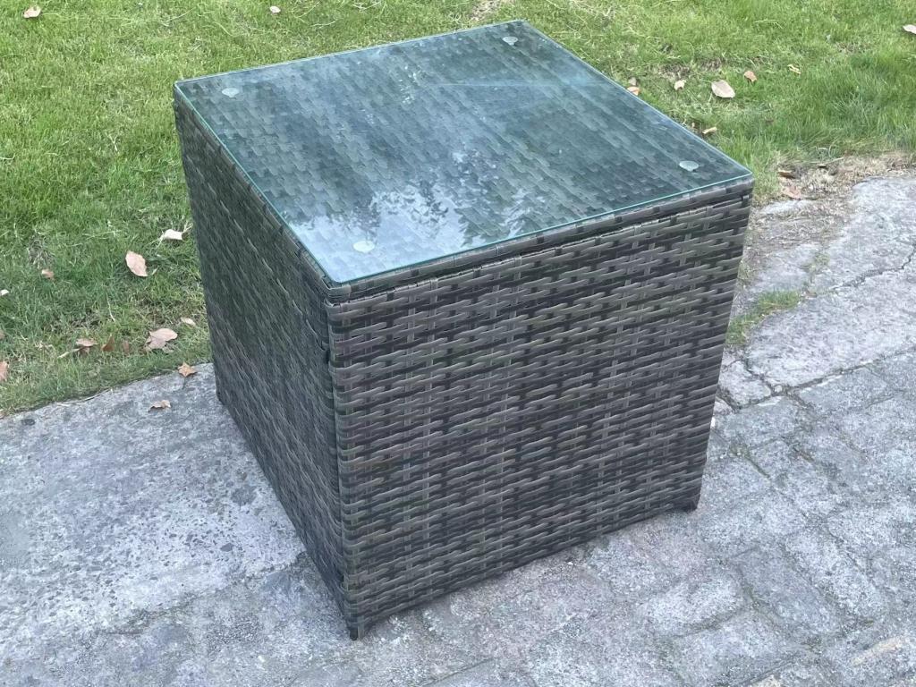 Coffee Table - Light Gray Polyester Fabric, Metal, Glass, W 25.6 x D 69.7 x H 26 in