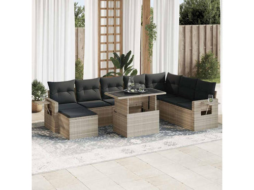 9-Piece Outdoor Patio Set with Cushions - Gray Polyester Fabric, W 39.4 x D 21.7 x H 28.7 in