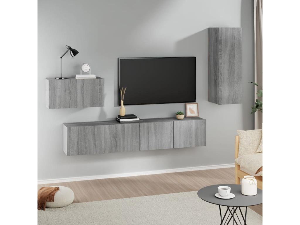 Set of 4 Cabinets - Gray Engineered Wood, W 31.5 x D 11.8 x H 11.8 in