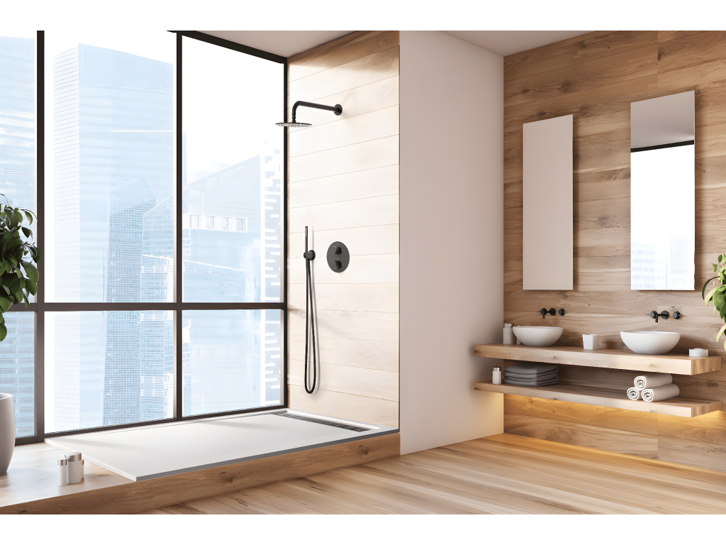 Shower Tray - White Resin, W 65 x D 27.6 x H 1.2 in