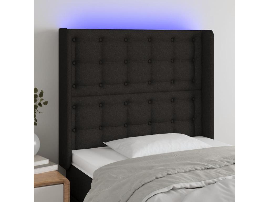 Bed with LED - Black Polyester Fabric, W 36.6 x D 6.3 x H 50.4 in