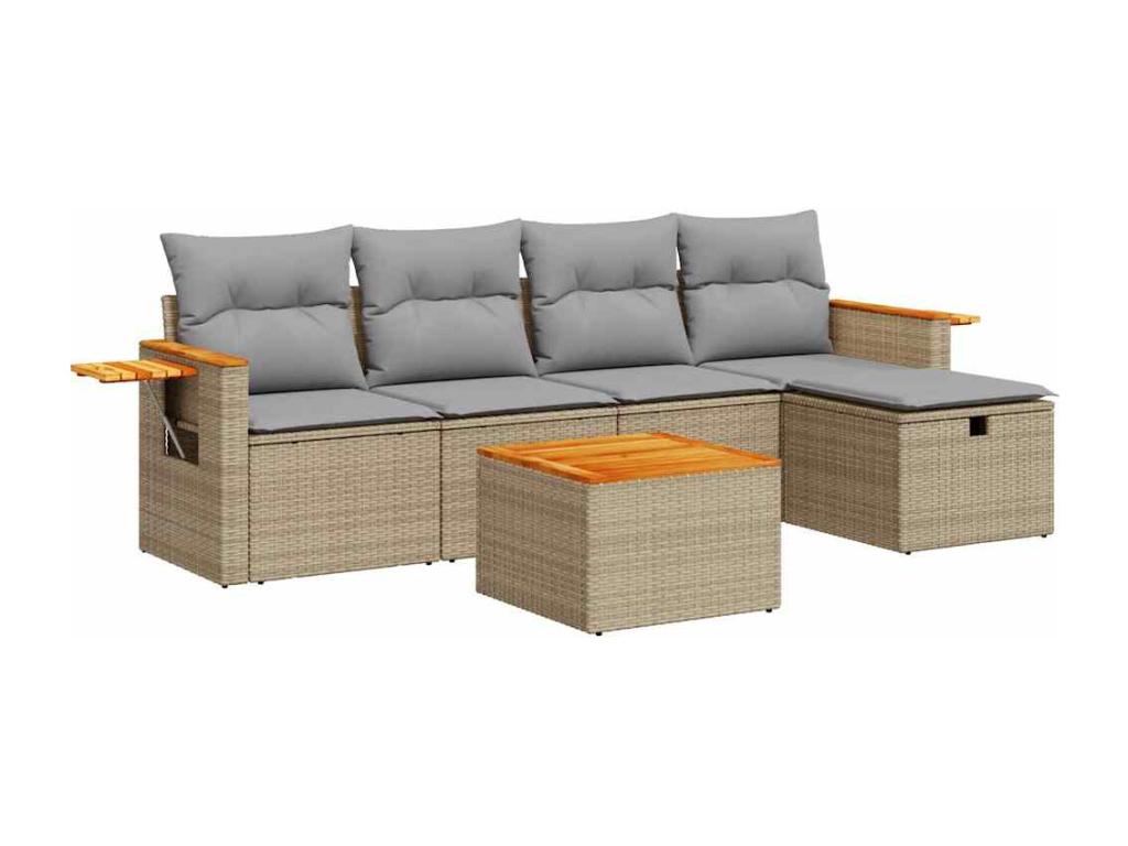 6-Piece Outdoor Patio Set with Cushions - Beige Resin, W 21.7 x D 27.2 x H 24.4 in
