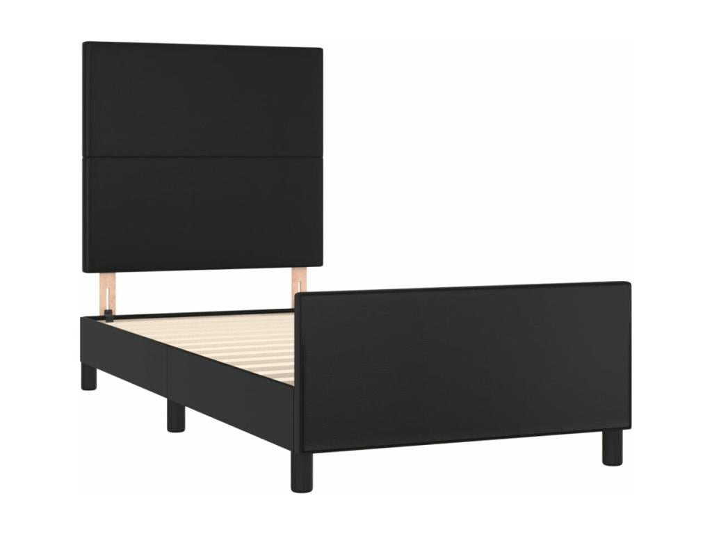 Bed Frame with Headboard - Black Faux Leather, W 79.9 x D 32.7 x H 50.4 in