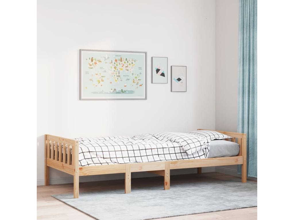 Bed Frame with Mattress - Brown Wood, W 77 x D 37.6 x H 22.4 in