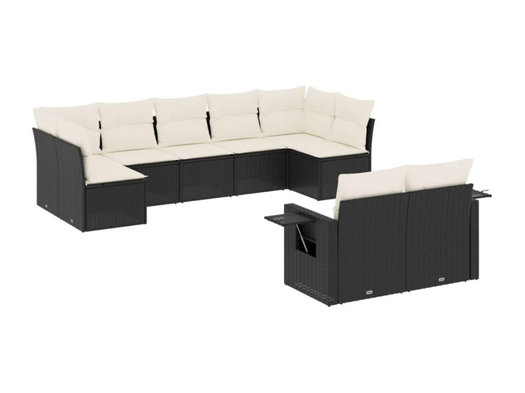 9-Piece Outdoor Patio Set with Cushions - Black Resin, W 21.7 x D 21.7 x H 14.6 in