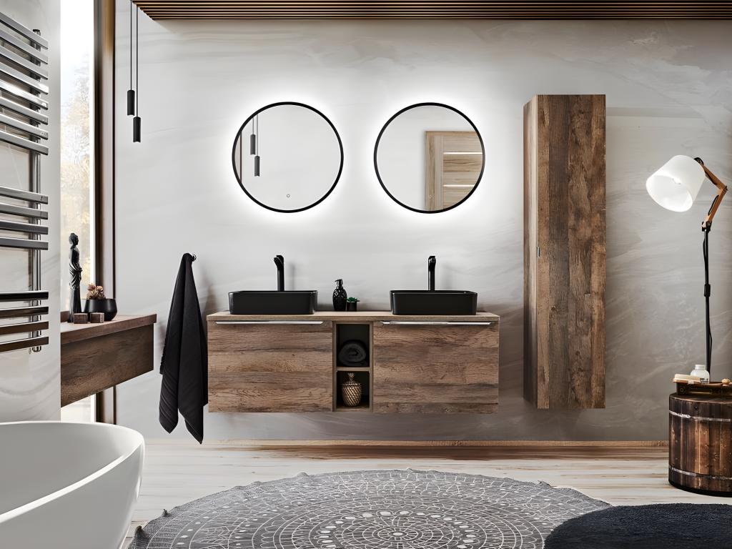 Cabinet - Brown Wood, W 13.8 x D 5.9 x H 25.6 in