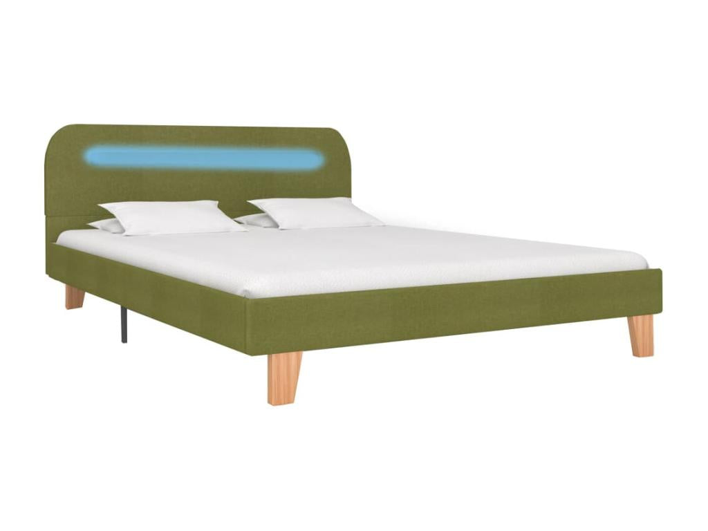 Bed with LED - Green Wood, W 81.9 x D 57.1 x H 31.5 in