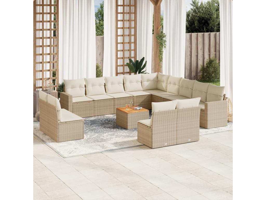 Set of 14 Outdoor Patio Sets with Cushions - Beige Resin, W 25.8 x D 24.4 x H 27.2 in