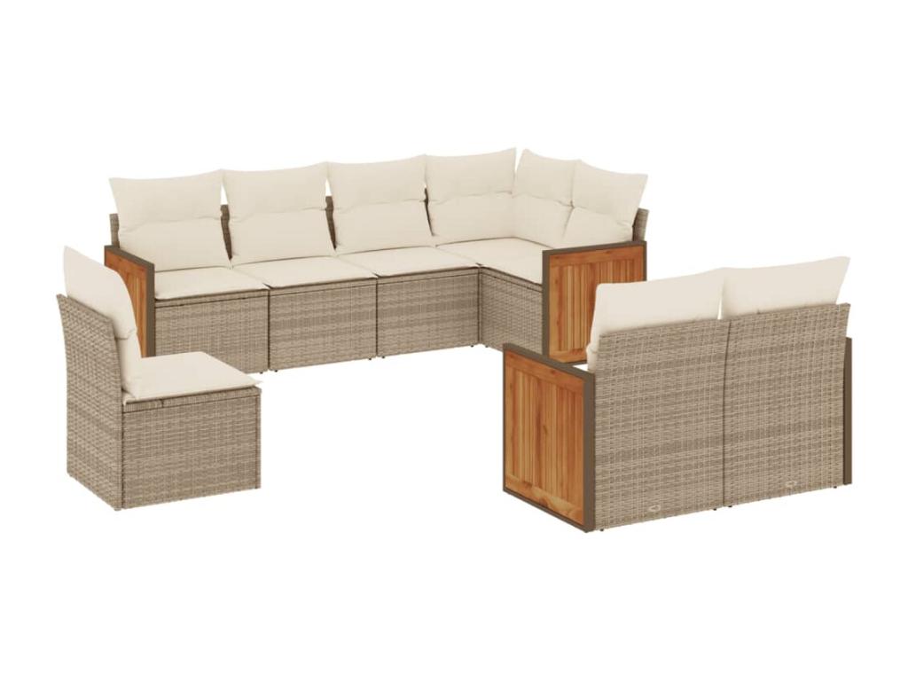 8-Piece Outdoor Patio Set with Cushions - Beige Resin, W 24.4 x D 24.4 x H 27.2 in