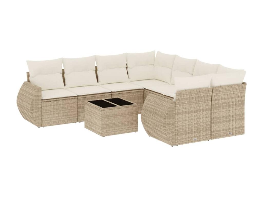 9-Piece Outdoor Patio Set with Cushions - Beige Resin, W 33.5 x D 24.4 x H 27.2 in