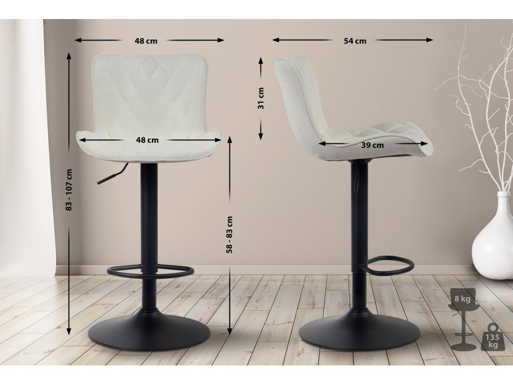 Set of 2 Stools - Creme Fabric, Acrylic, W 18.9 x D 21.3 x H 32.7 in