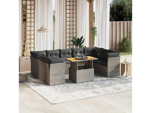 10-Piece Outdoor Patio Set with Cushions - Gray Rattan, W 43.3 x D 41.7 x H 28.7 in