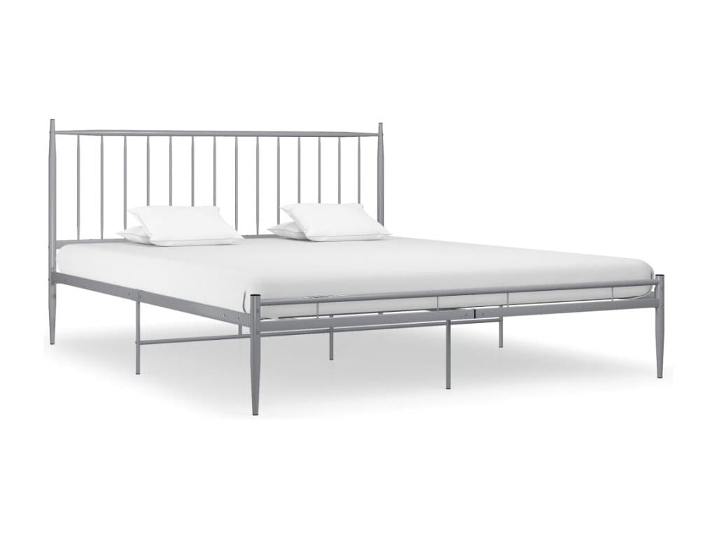 Bed Frame with Mattress - Gray Metal, W 81.9 x D 57.5 x H 38.4 in