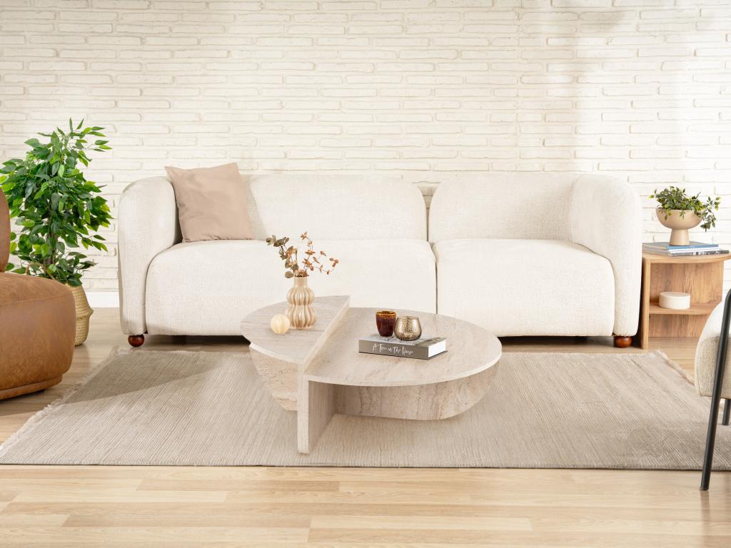 Set of 2 Tables - Beige Engineered Wood, W 35.4 x D 23.6 x H 11.8 in