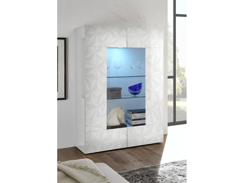 Display Cabinet with LED - White Wood, W 47.2 x D 16.5 x H 65.4 in