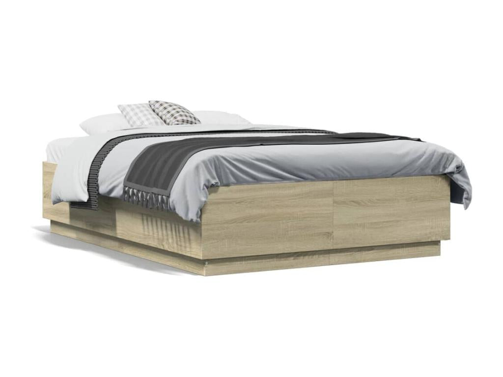 Bed - Natural Wood, W 76 x D 54.3 x H 15.7 in
