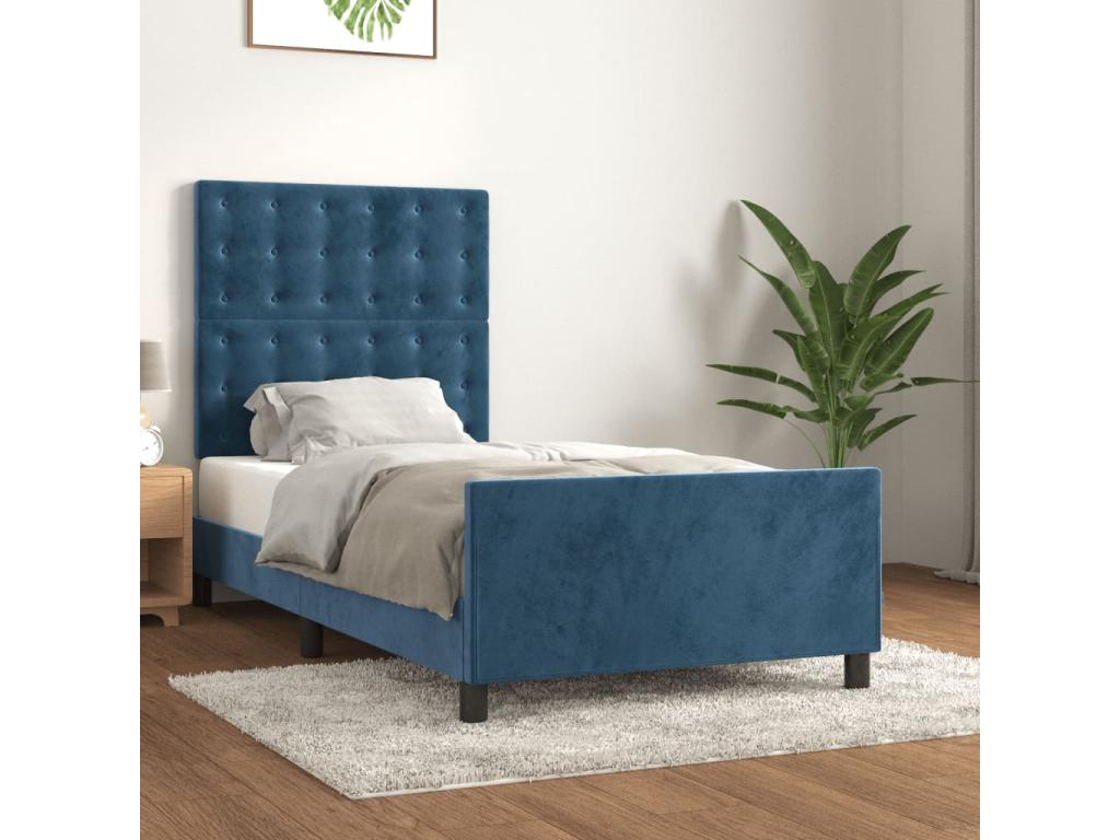 Bed Frame with Headboard - Blue Wood, W 79.9 x D 40.6 x H 50.4 in