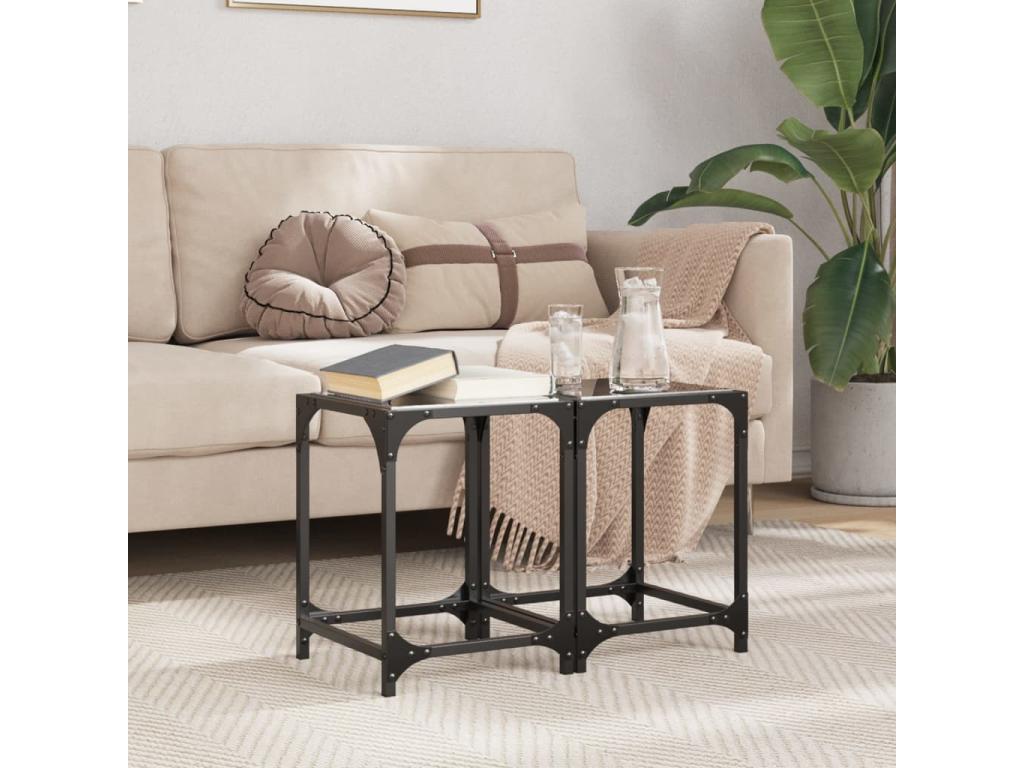 Set of 2 Tables - Black Engineered Wood, W 11.8 x D 11.8 x H 15.7 in