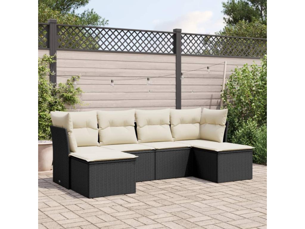 6-Piece Outdoor Patio Set with Cushions - Black Resin, W 56.1 x D 39.4 x H 35.4 in