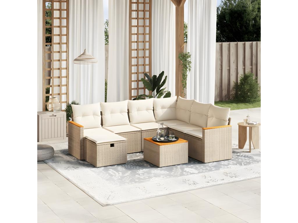 8-Piece Outdoor Patio Set with Cushions - Beige Resin, W 21.7 x D 21.7 x H 14.6 in
