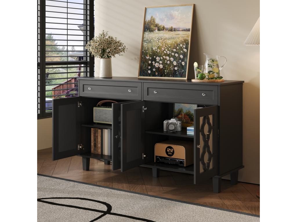 Sideboard - Black Engineered Wood, W 55.1 x D 15.7 x H 32.7 in