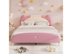 Bed with LED - Pink Leather, W 81.9 x D 59.1 x H 38.2 in