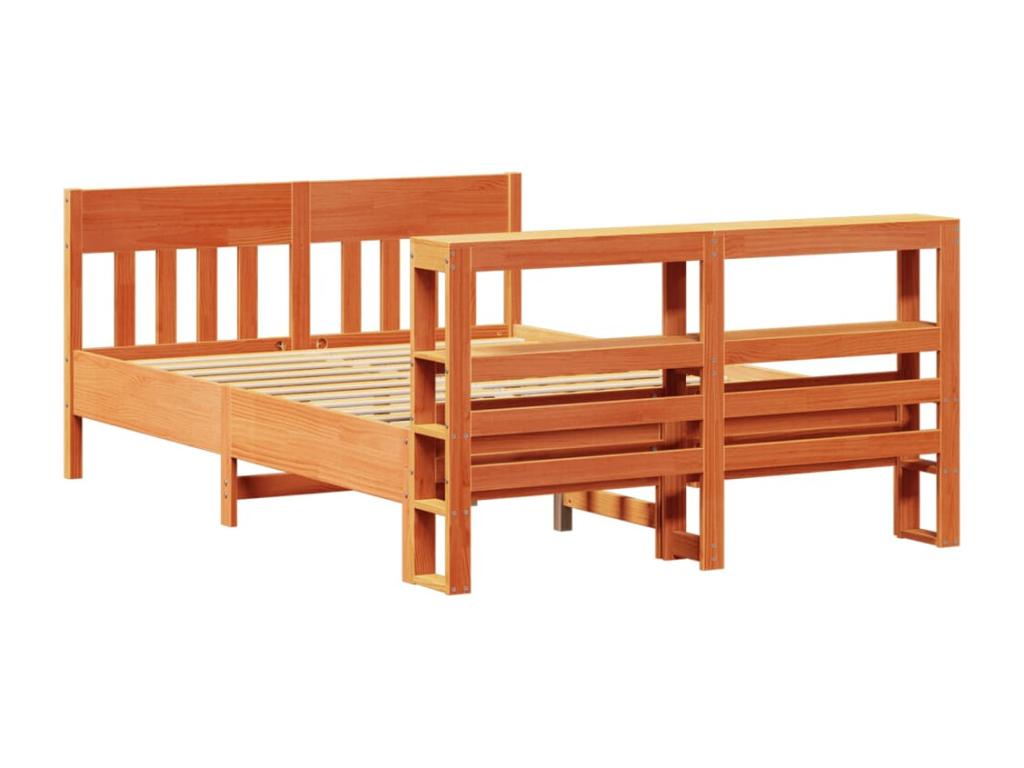 Bed Frame with Mattress - Brown Wood, W 84.4 x D 55.5 x H 32.3 in