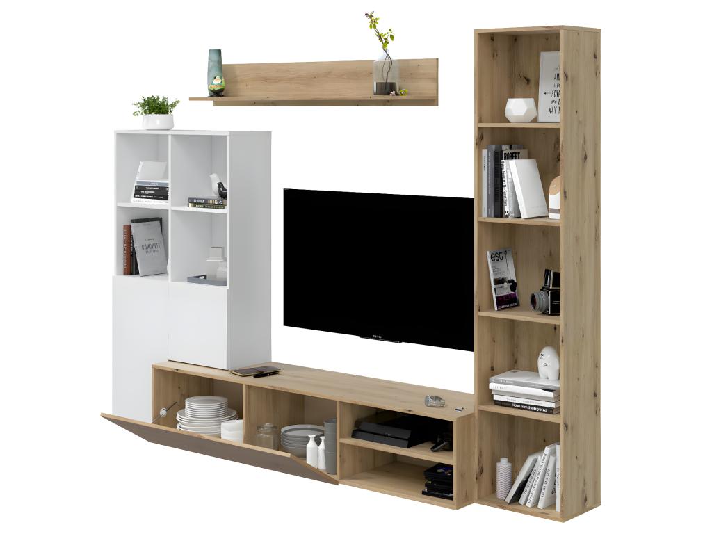 Home Item - Natural Oak Wood, W 64.6 x D 16.1 x H 13.8 in