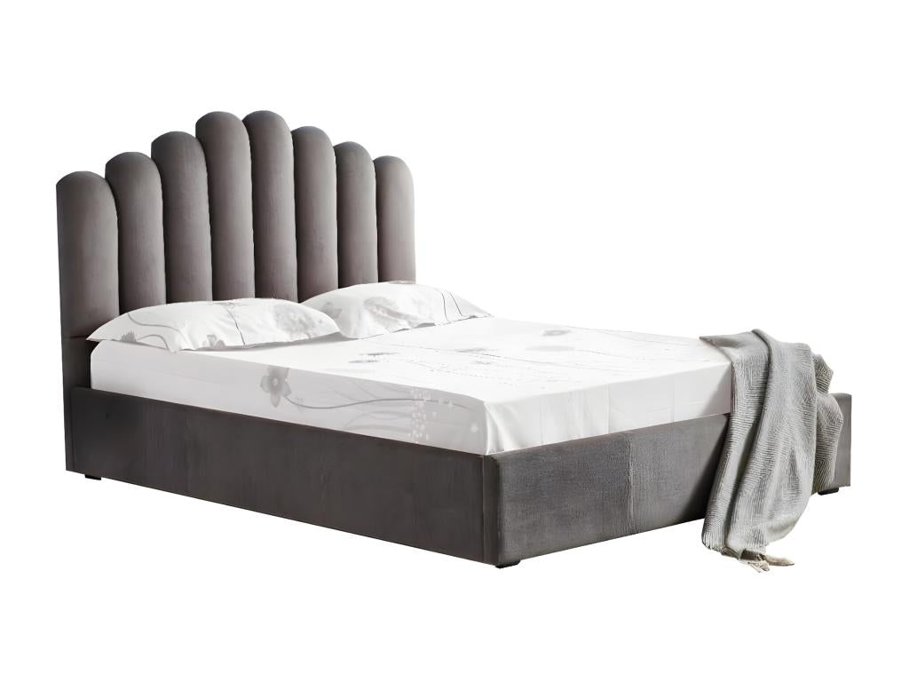 Bed - Gray Microfibre, W 59.1 x D 76.8 x H 43.3 in
