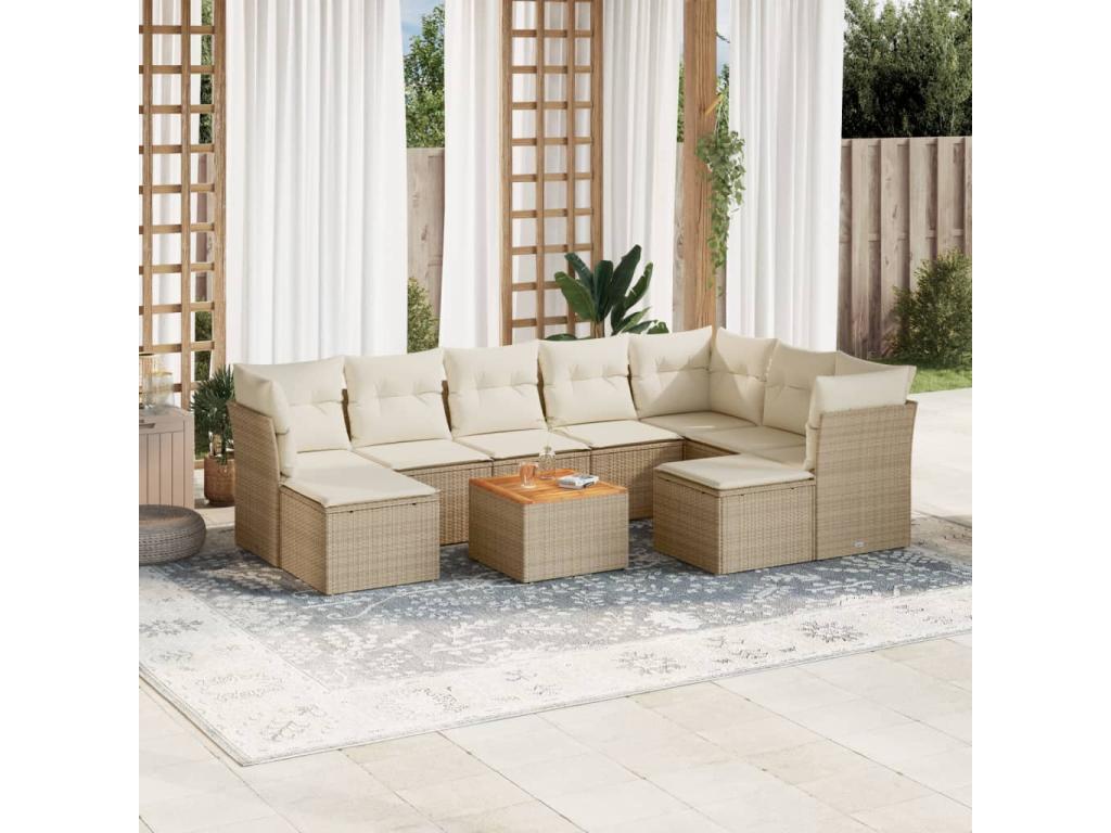 10-Piece Outdoor Patio Set with Cushions - Black Resin, W 21.7 x D 24.4 x H 27.2 in