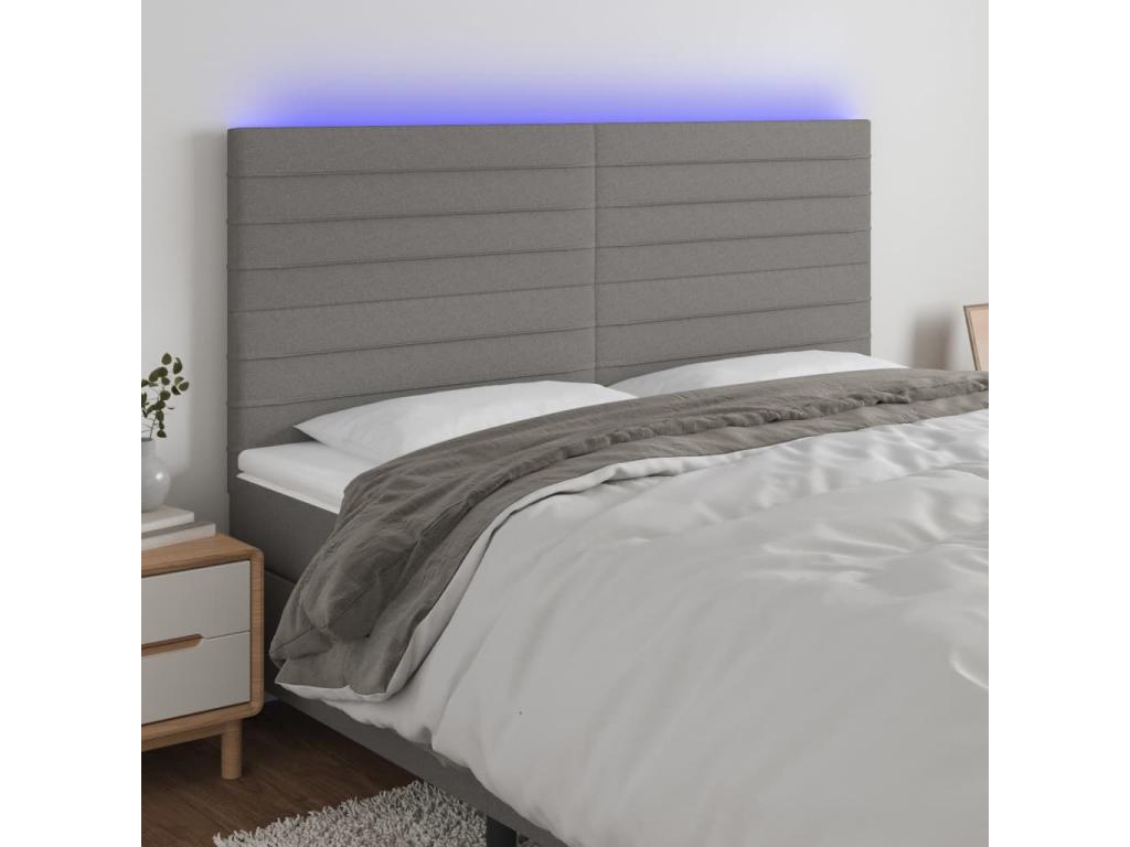 Bed with LED - Gray Polyester Fabric, W 70.9 x D 2 x H 50.4 in