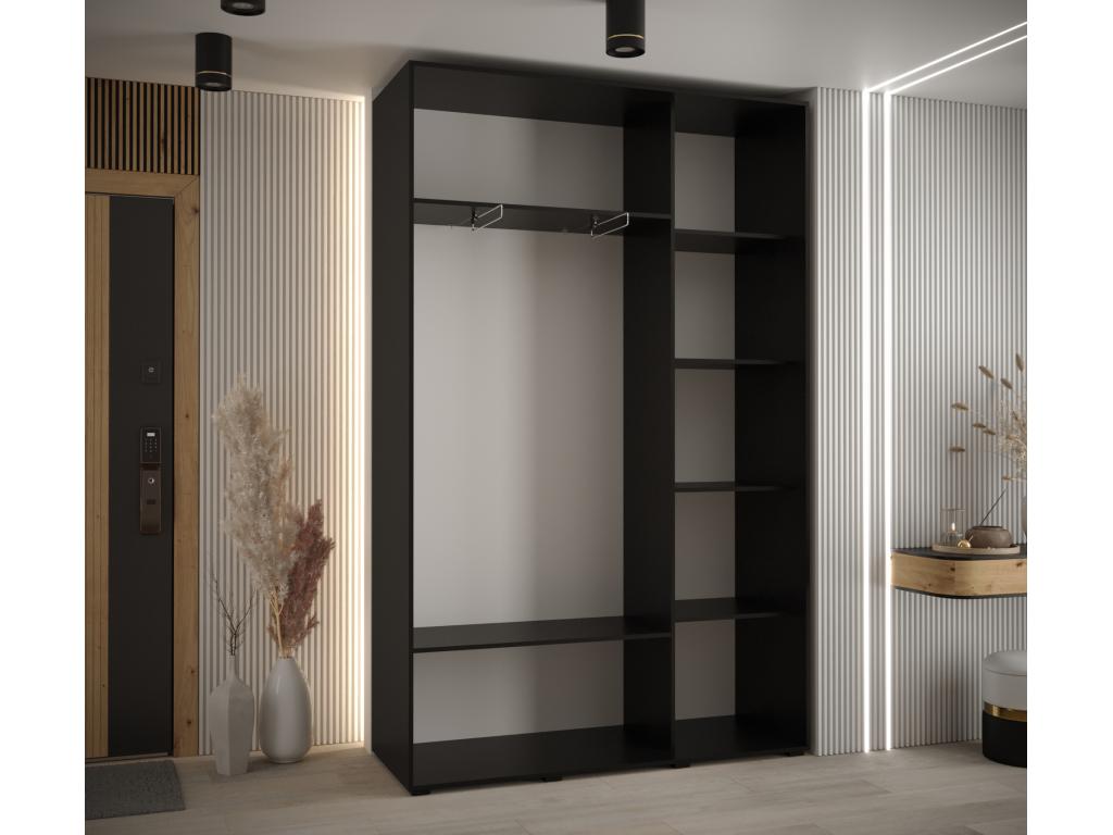 Sliding Door Wardrobe - Black Engineered Wood, W 59.1 x D 17.7 x H 92.5 in