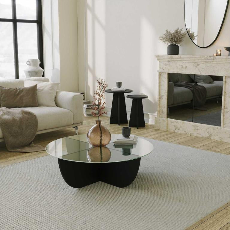 Coffee Table - Black Engineered Wood, W 35.4 x D 35.4 x H 11.8 in