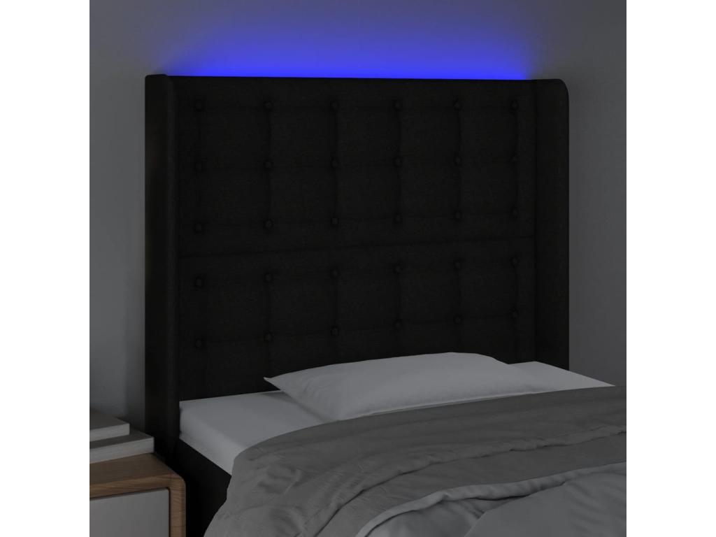 Bed with LED - Black Polyester Fabric, W 36.6 x D 6.3 x H 50.4 in