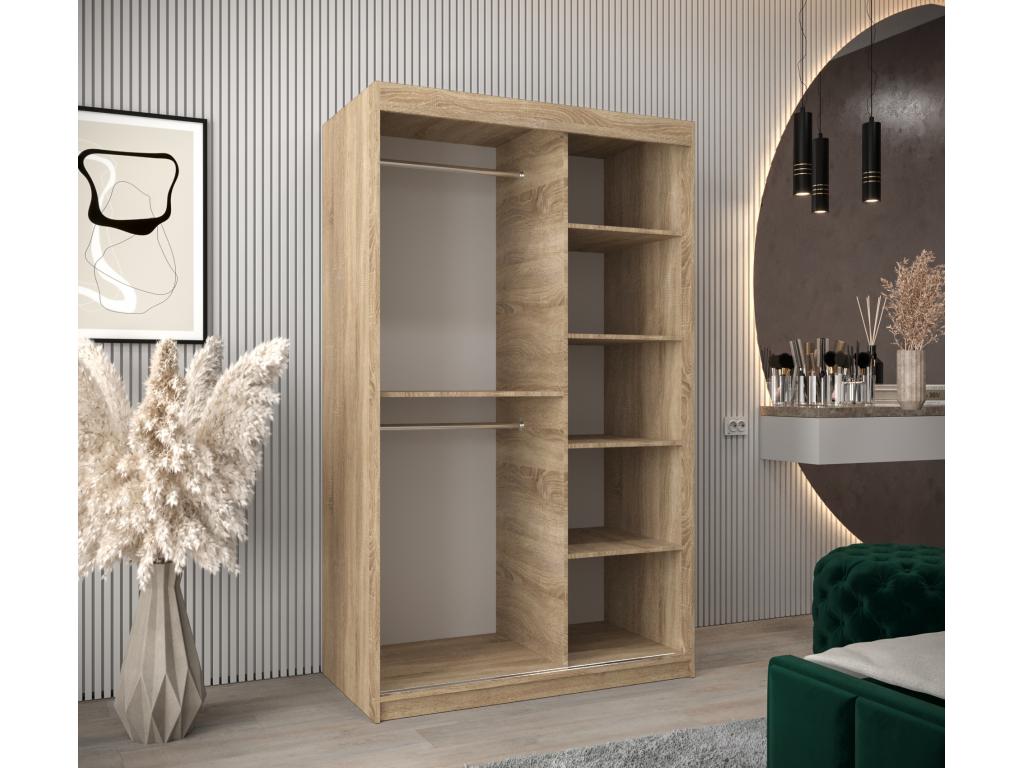 Sliding Door Wardrobe - Beige Engineered Wood, W 47.2 x D 24.4 x H 78.7 in
